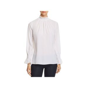 LE GALI Womens White Stretch Long Sleeve Mock Neck Wear To Work Blouse XS